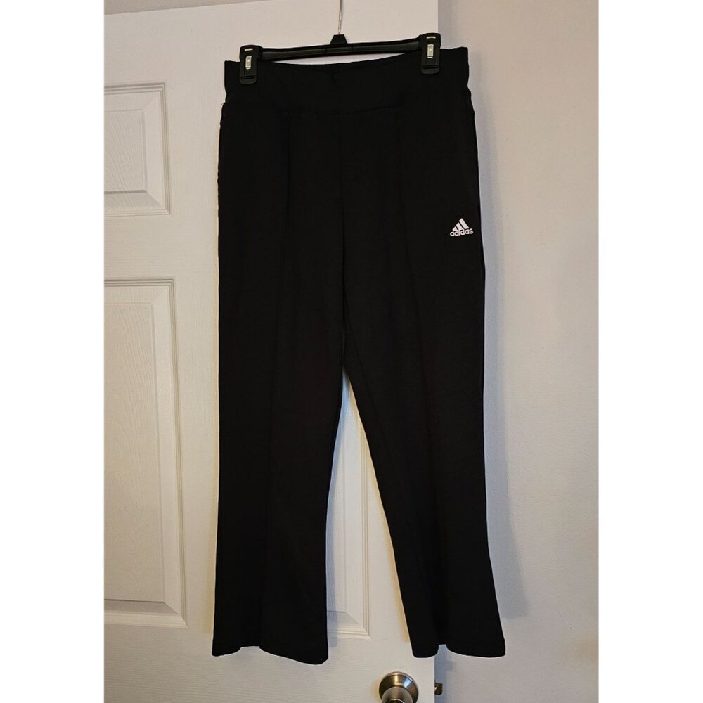 Adidas Womens Wide-Leg Black Jogger Pants Sz M Running Athleisure